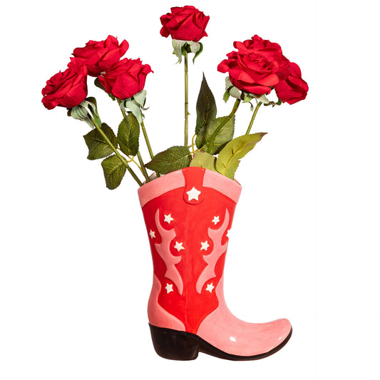 Cowboy Boot Vase - Red