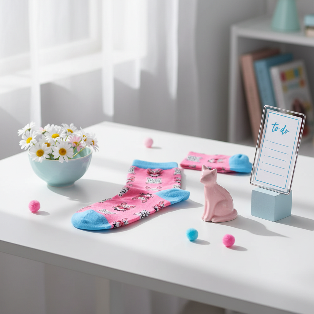 Rosa Katzensocken mit Brille