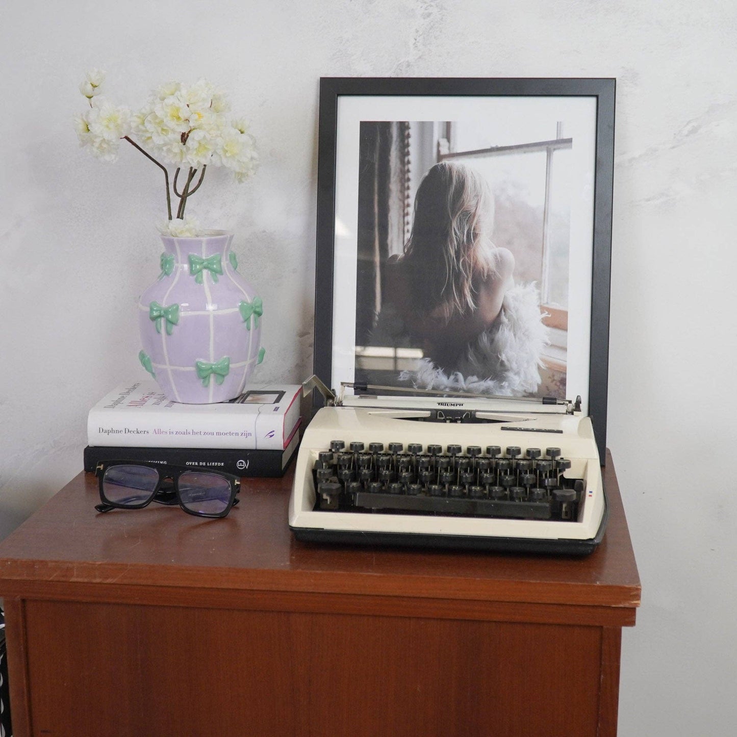 Vase - Flower Vase with Ribbons - Lilac/Mint - 14x14x19cm