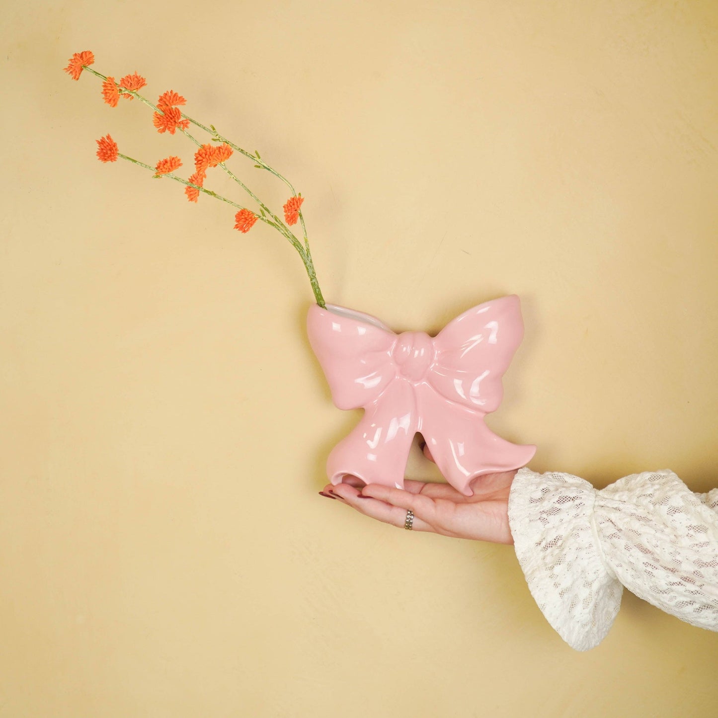 Wall Vase - Arc Wall Vase - Ceramic - Pink - 19x18.5x5.5 cm