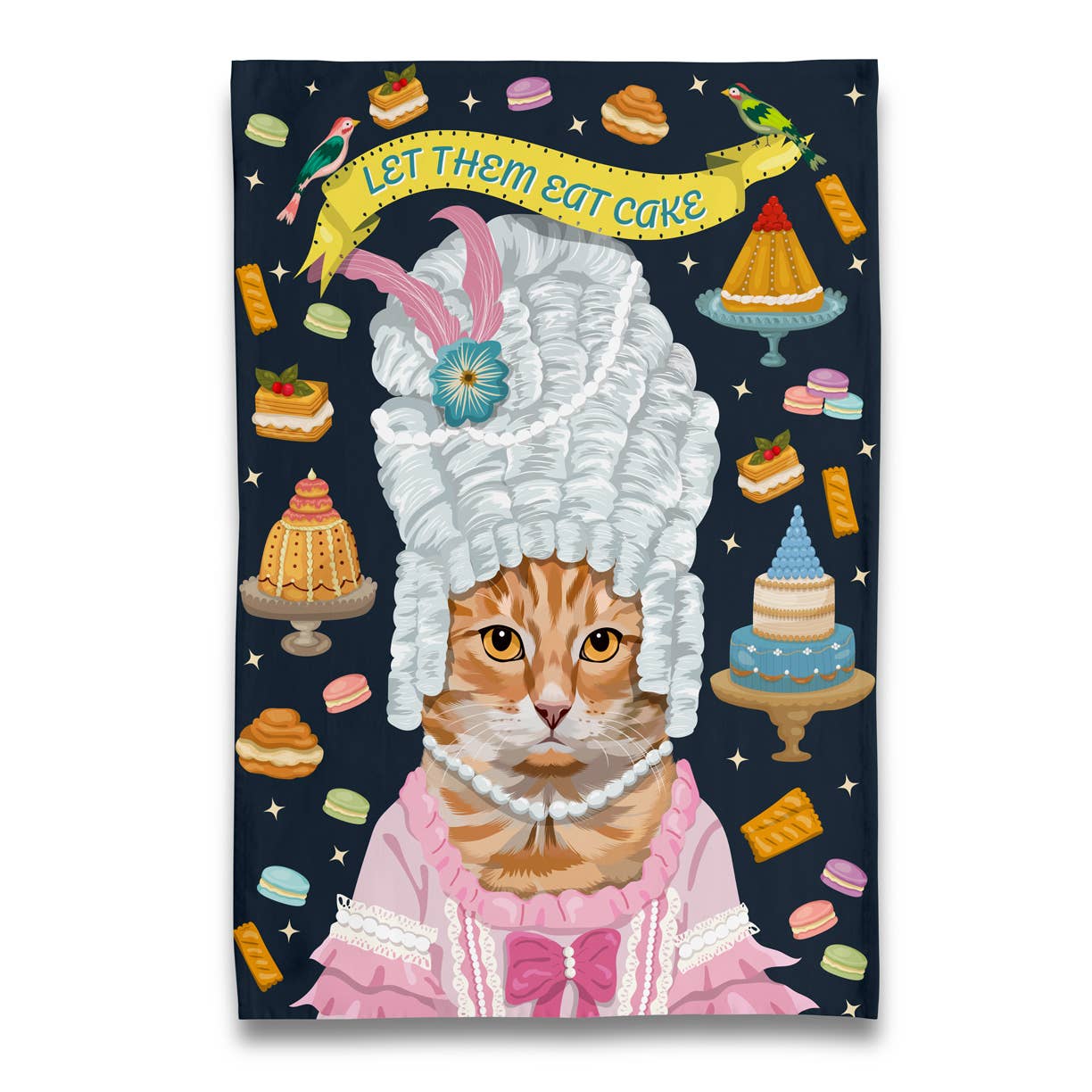 Marie Antoinette Orange Cat Tea Towel "Let Them Eat Cake"