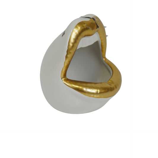 Pot, décoration, rebord, céramique, doré/blanc, 10 x 10 x 12 cm