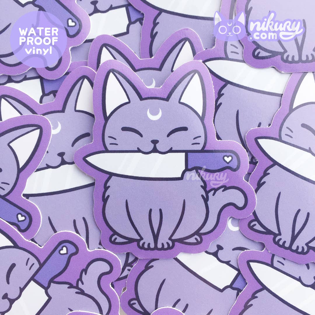 autocollant chat avec couteau black meowgic nikury