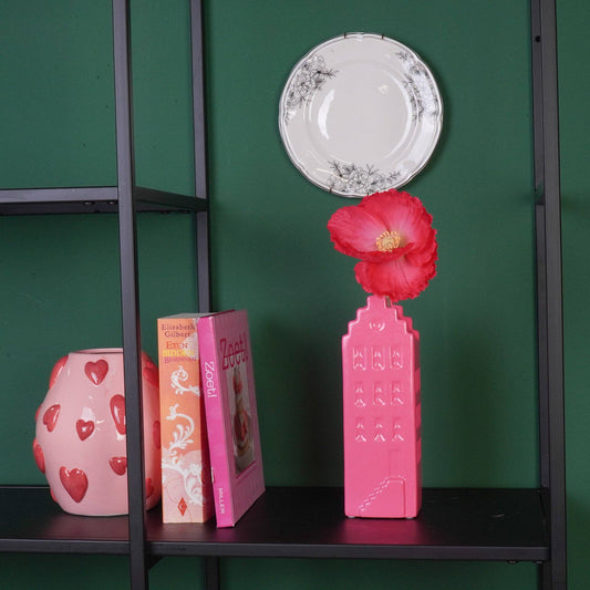 Flower vase - Home vase - Ceramic - Neon pink - 7.5x6x23 cm