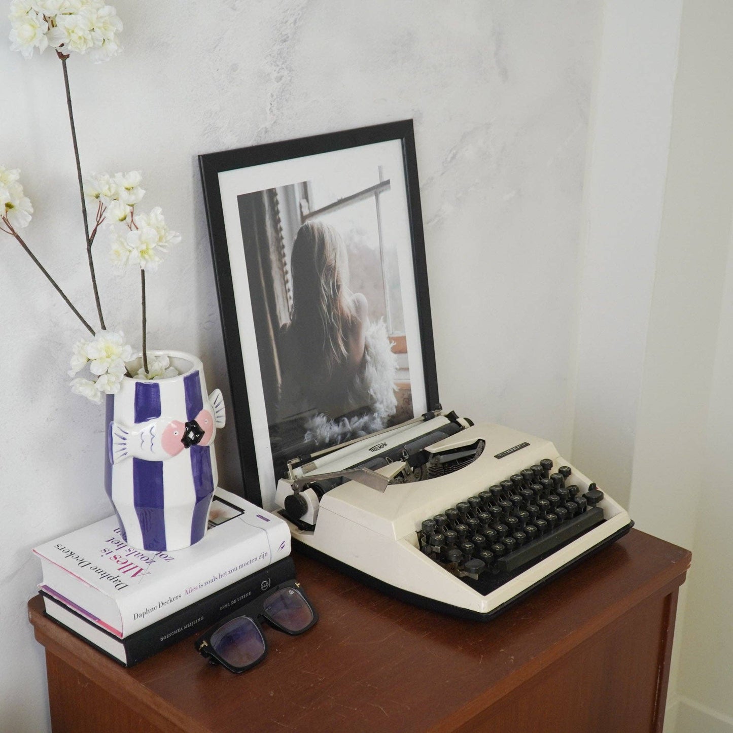 Vase - Fish Flower Vase - Blue/White/Pink - 14x11.5x18.5cm