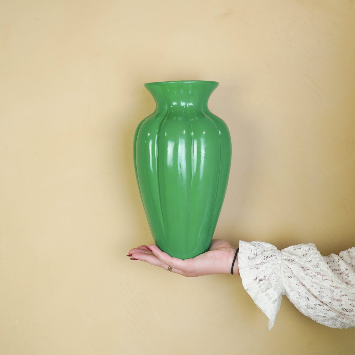 Flower vase - Pleated vase - Ceramic - Green - 16.5x16.5x29.5 cm