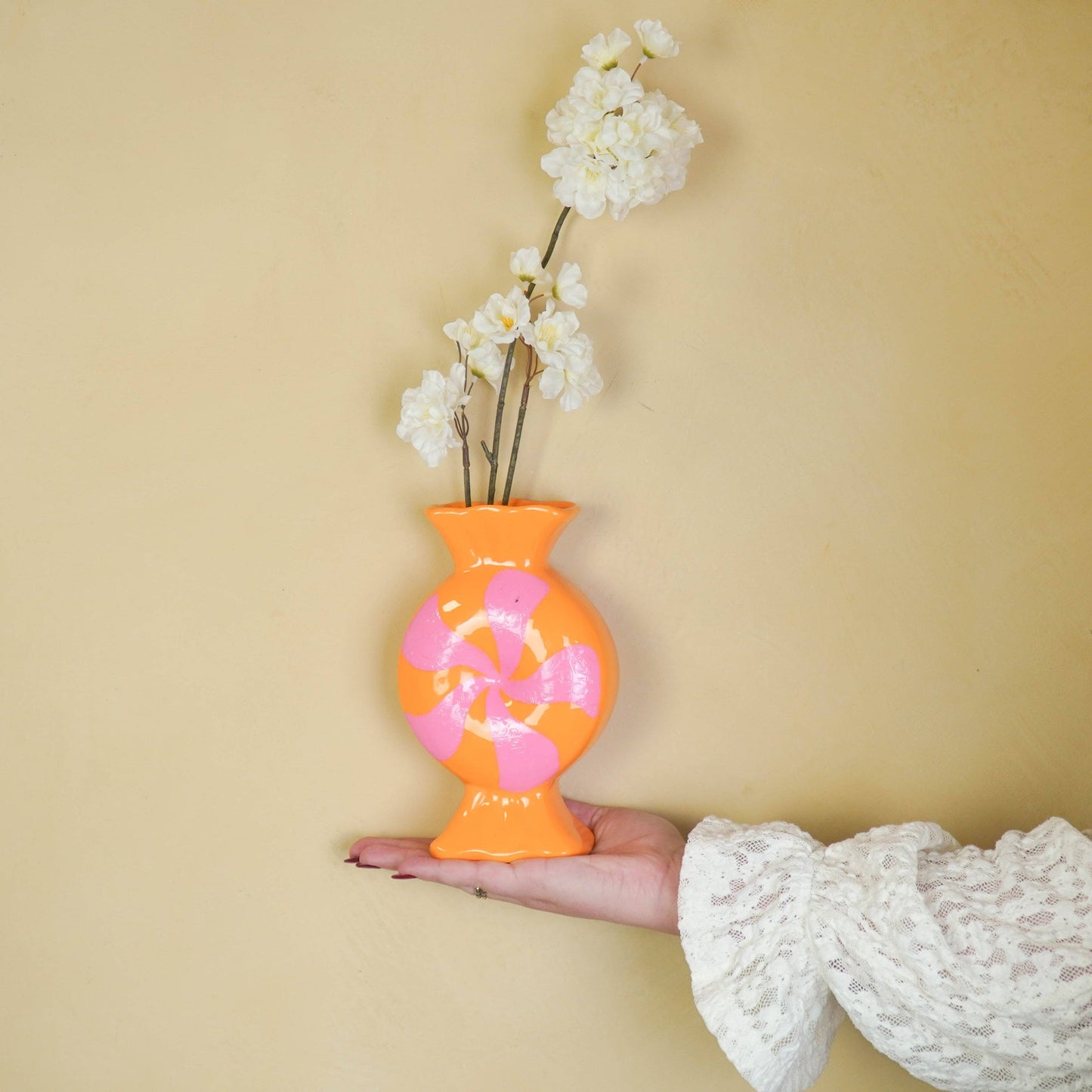 Flower Vase - Toffee Candy - Ceramic - Pink/Orange - 12x6.5x20cm