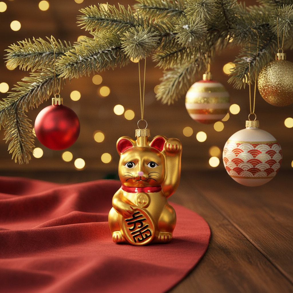 Golden Lucky Cat Christmas Ball
