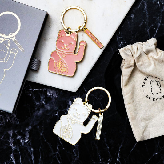 porte cles chat chanceux blanc donkey