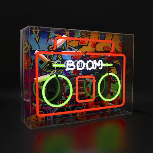 large acrylic box neon boom box