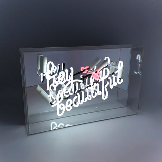 large acrylic box neon hey beautiful
