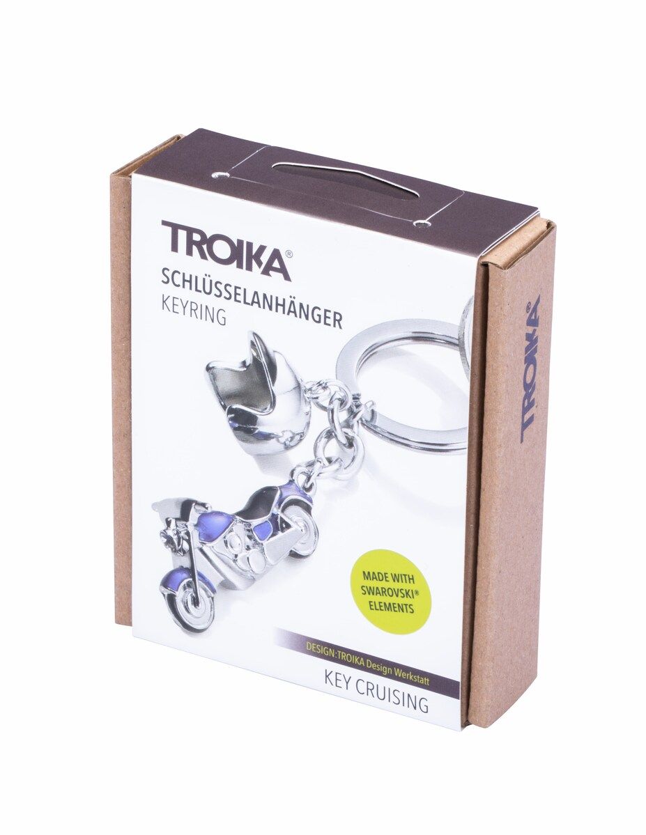 porte cles moto custom bleue troika