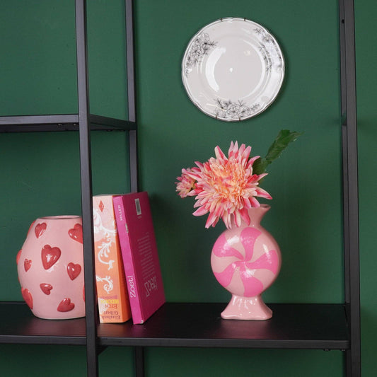 Flower Vase - Caramel Candy - Ceramic - Red/White - 12x6.5x20cm