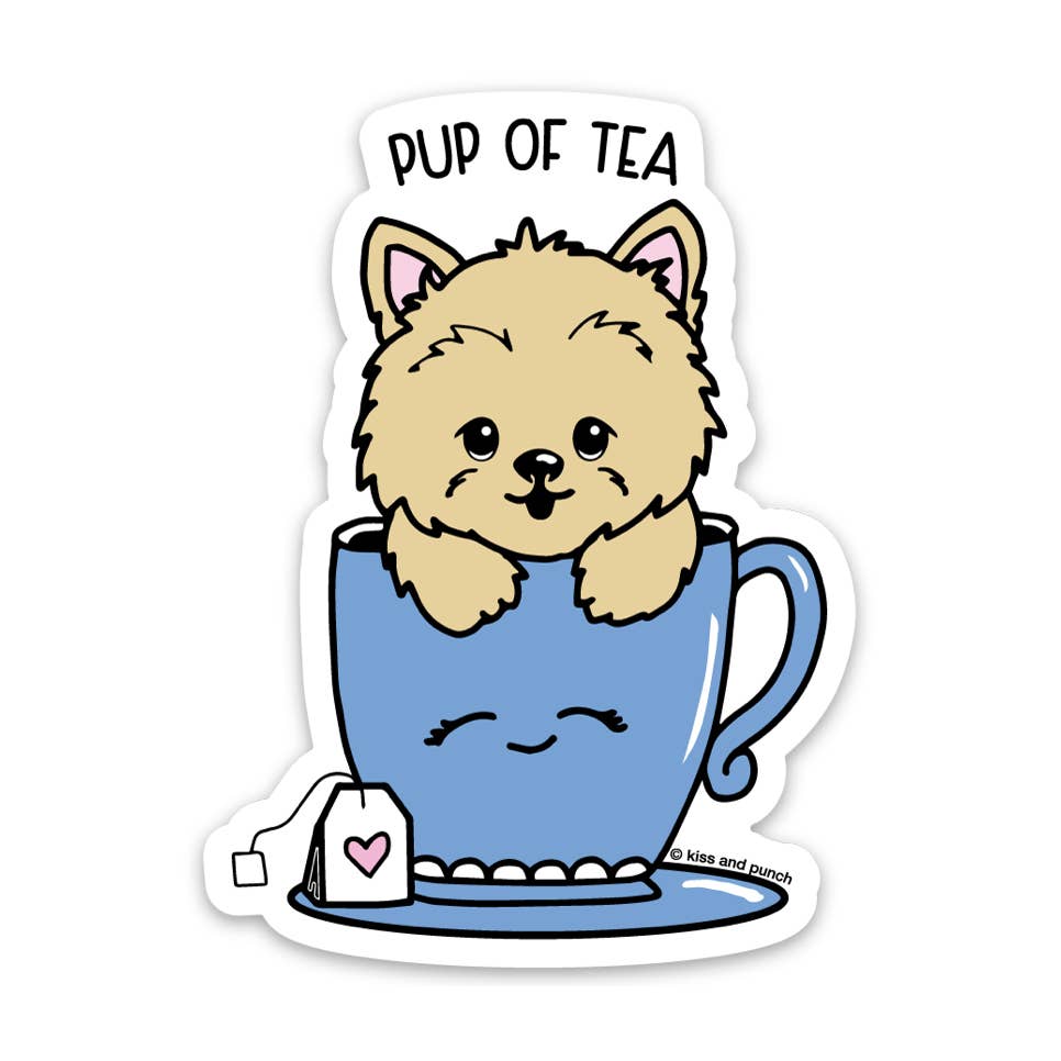 sticker yorkie pup of tea kiss and punch stick142 10474828