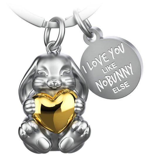 Porte-clés « I love you like nobunny else » en forme de lapin « Bunny » avec gravure. Joli porte-bonheur avec cœur