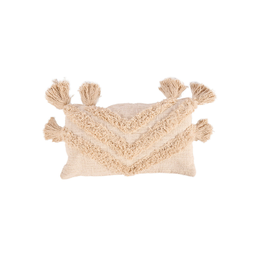Housse de coussin Nomad à pompons – Crème 35 × 60 cm