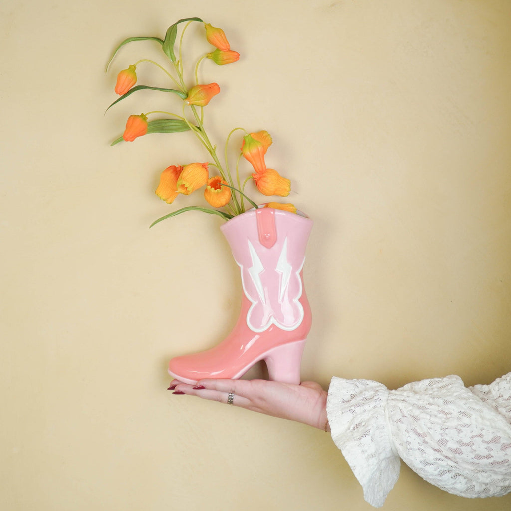 Vase à fleurs - Vase en forme de botte - Céramique - Rose/Orange - 16,5x10,5x26,5cm | Objetos de diseño y regalos originales
