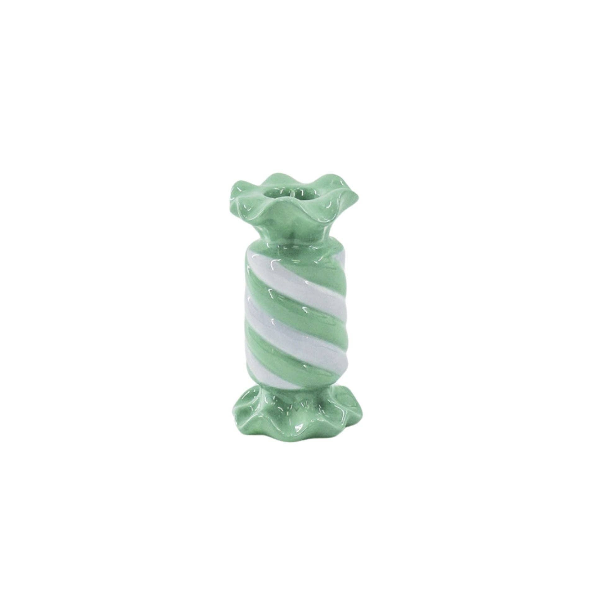 Bougeoir - Bonbon Toffee - Céramique - Menthe/Lilas - 7,5x7,5x13 cm