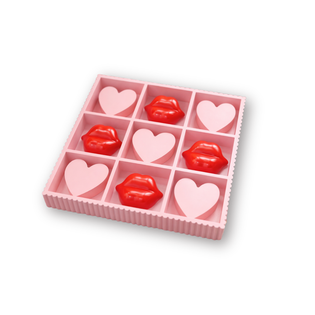 Jeu Tic Tac Toe - Cœurs/Lèvres - Rose/Rouge