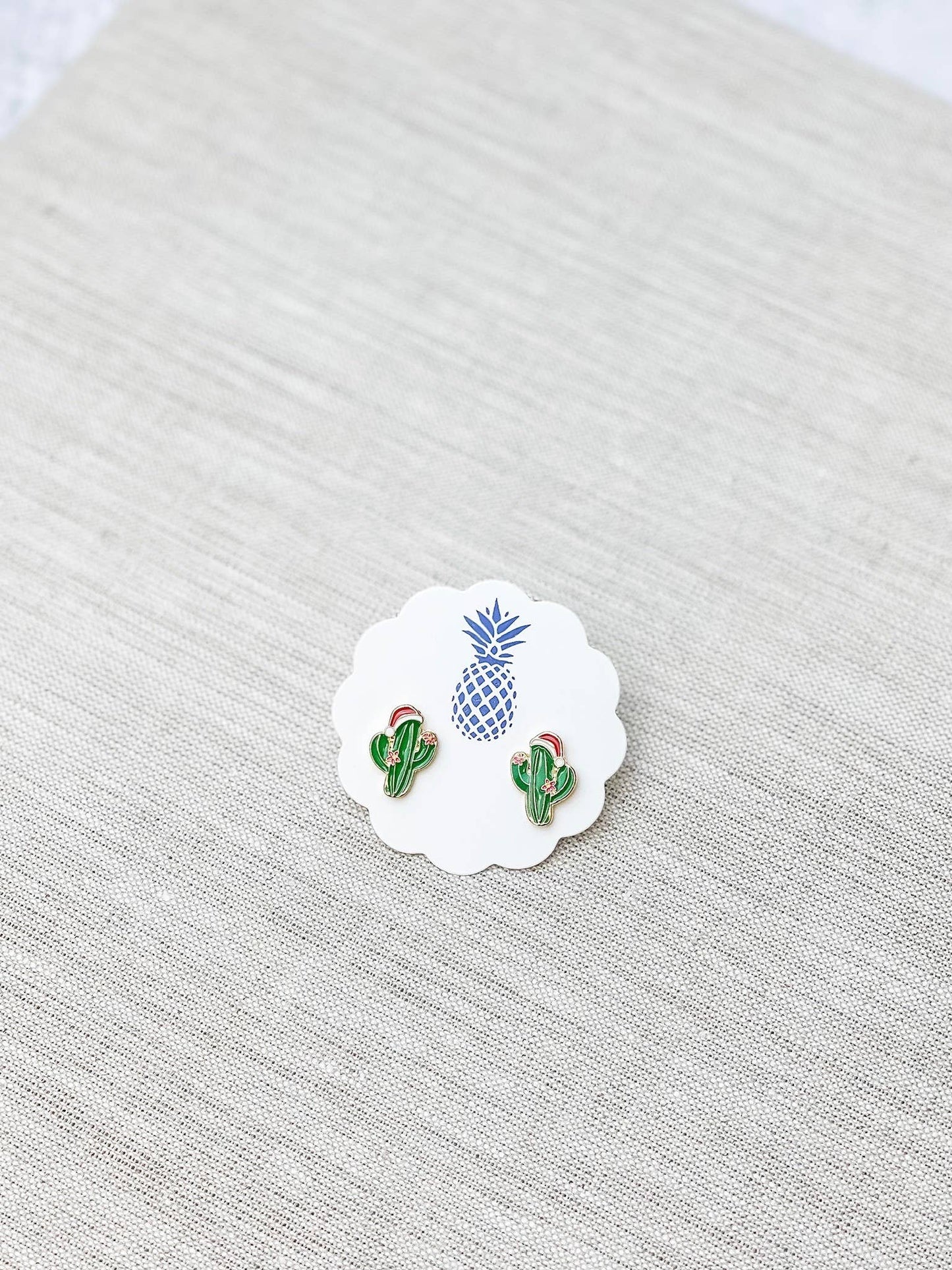 Signature Christmas Cactus Enamel Stud Earrings