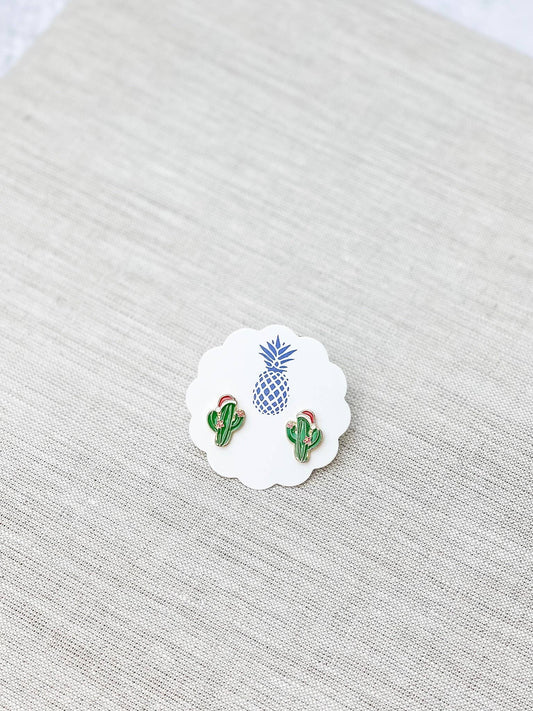 Signature Christmas Cactus Enamel Stud Earrings