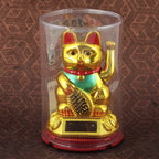 Chat chanceux solaire doré 8cm