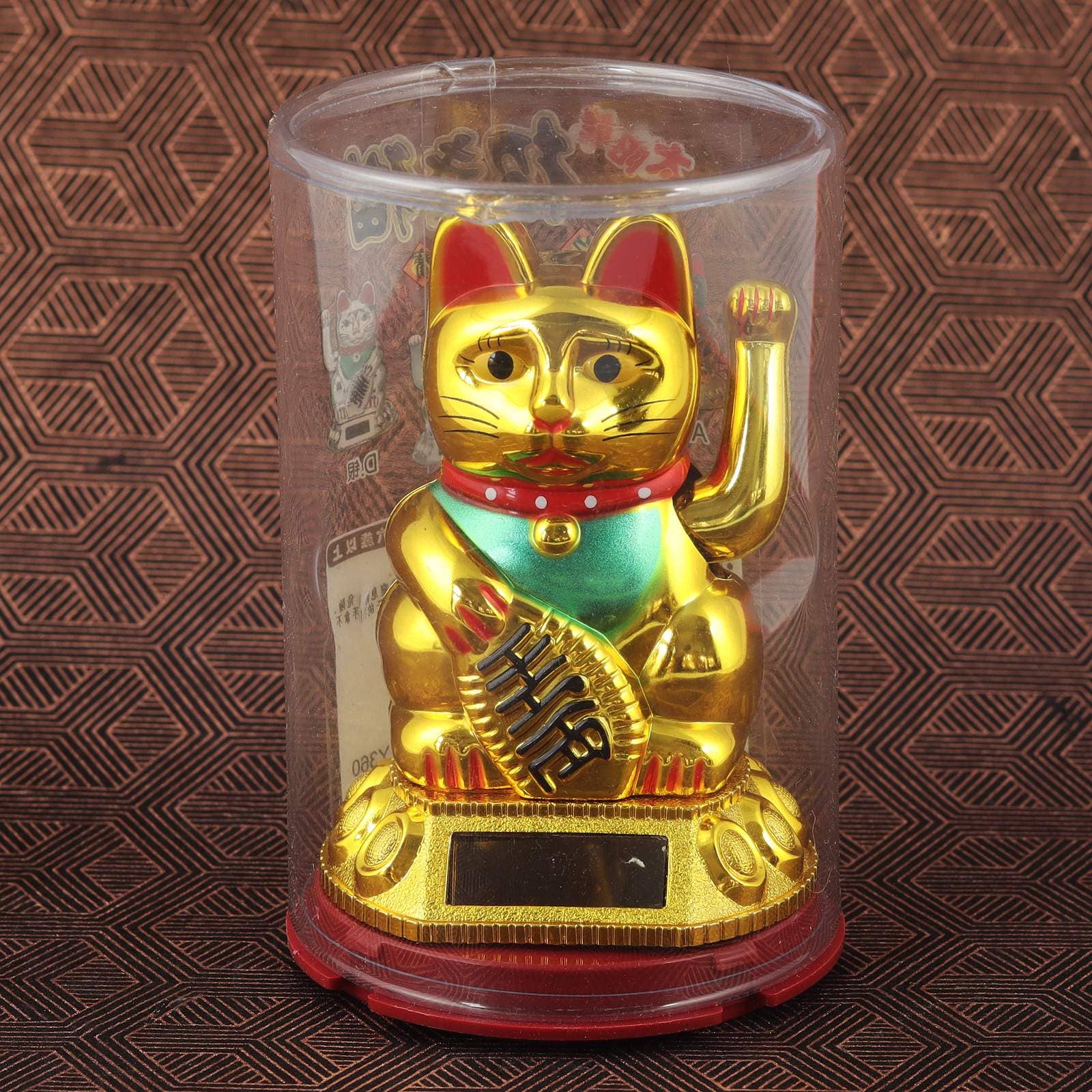 Chat chanceux solaire doré 8cm