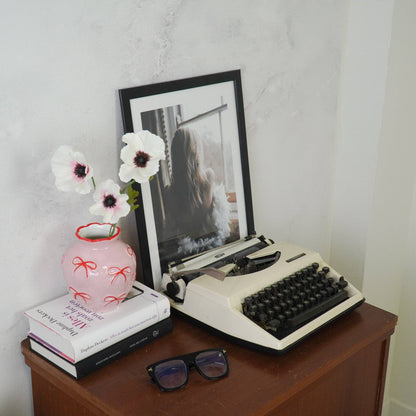 Vase - Flower Vase with Ribbons - Light Pink/Red - 13x13x14cm