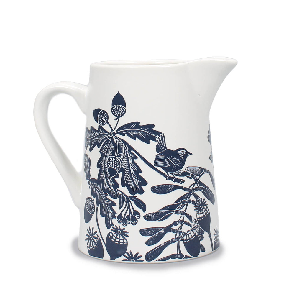 Woodland Ceramic Pitcher - Blue Acorns & Thistles
