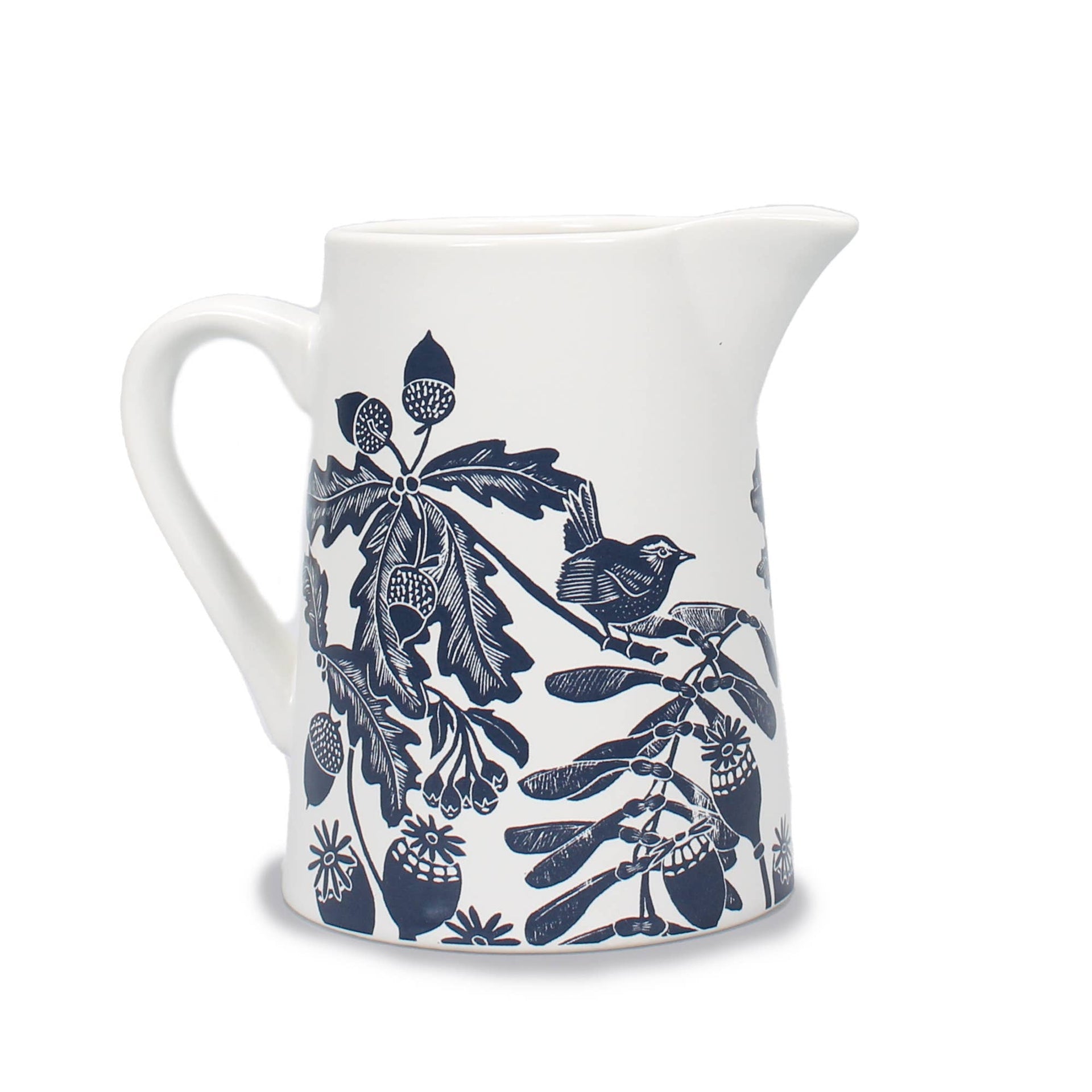Woodland Ceramic Pitcher - Blue Acorns & Thistles