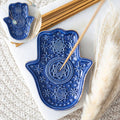 Porte-encens et vide-poche Main de Hamsa bleu foncé