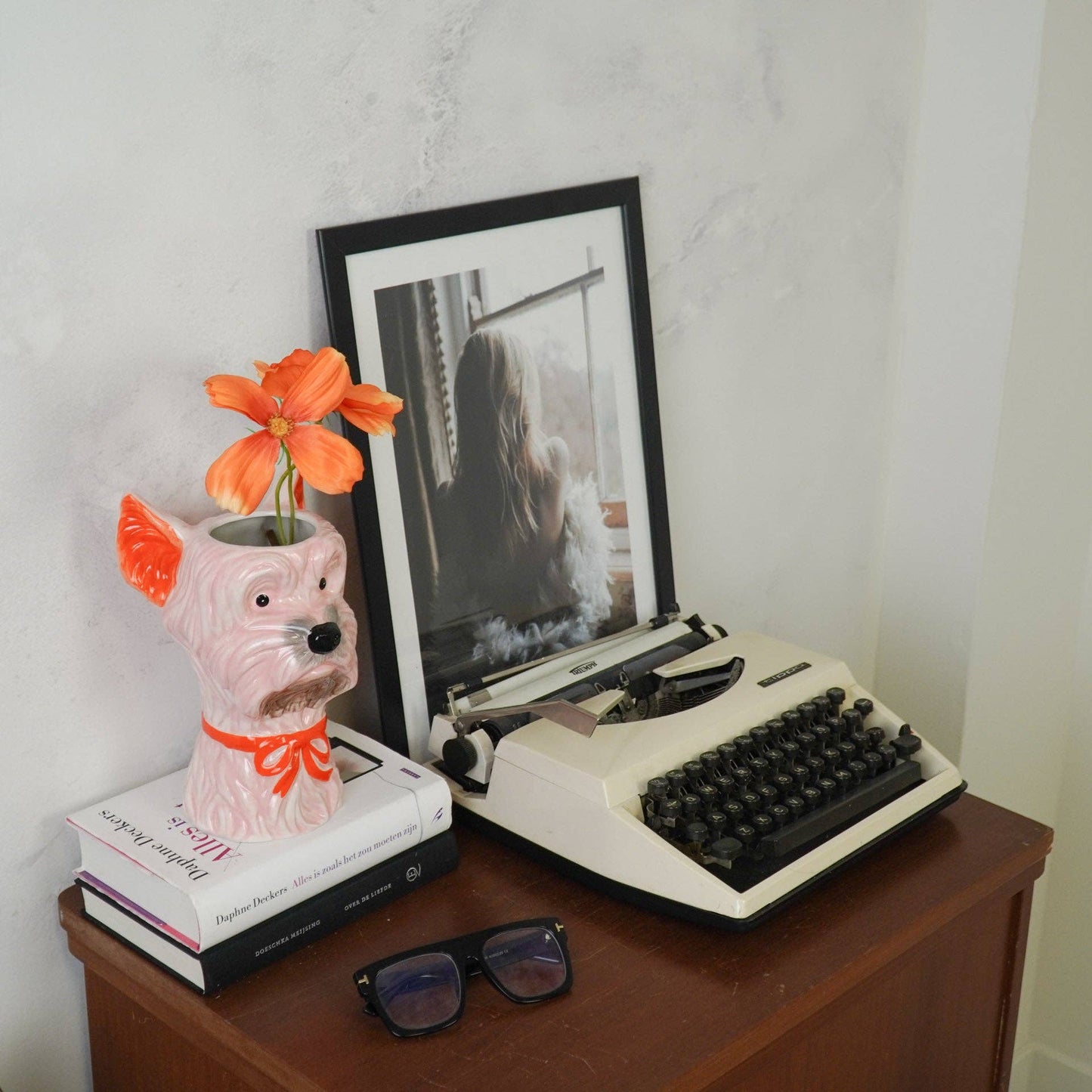 Dog-shaped flower vase - Pink/Orange - 14.5x13x23.5cm