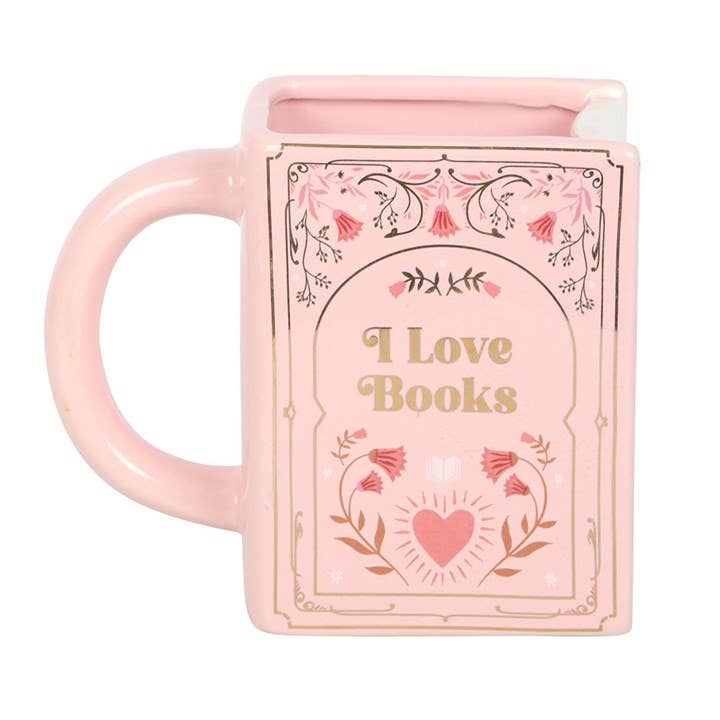 Mug en Forme de Livre "I Love Books" Rose