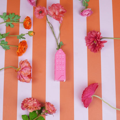 Flower vase - Home vase - Ceramic - Neon pink - 5x4.5x14.5 cm