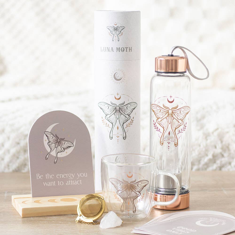Mug en verre double paroi avec infuseur de thé en cristal et motif de Papillon lunaire