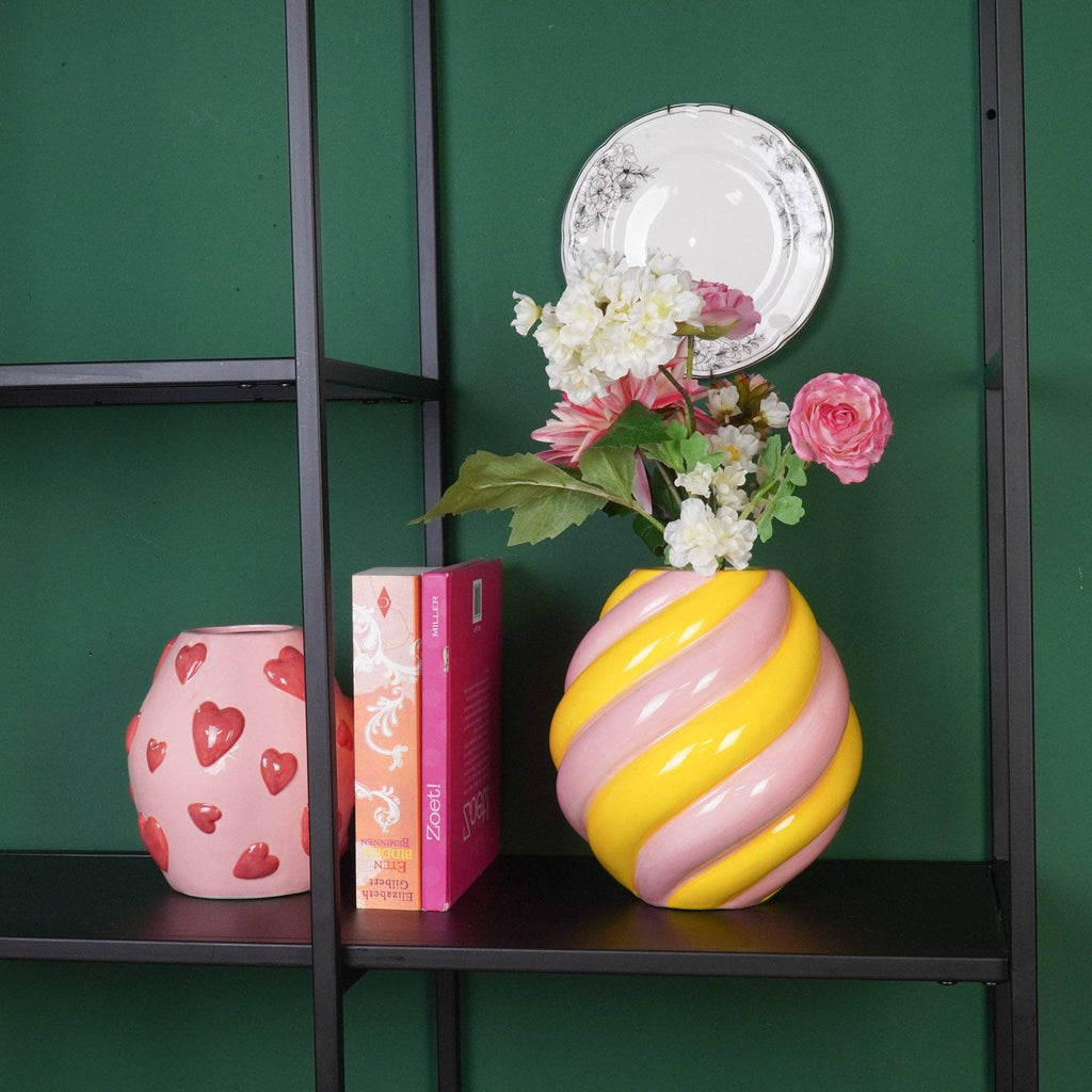 Vase à fleurs - Vase tourbillon - Céramique - Jaune/Rose clair - 20x20x21,5 cm | Objetos de diseño y regalos originales