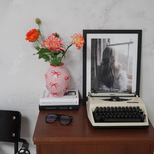 Vase - Vase à fleurs Rubans - Rose clair/Rouge - 13,5x13,5x19cm