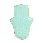 Porte-encens en céramique main Hamsa bleue