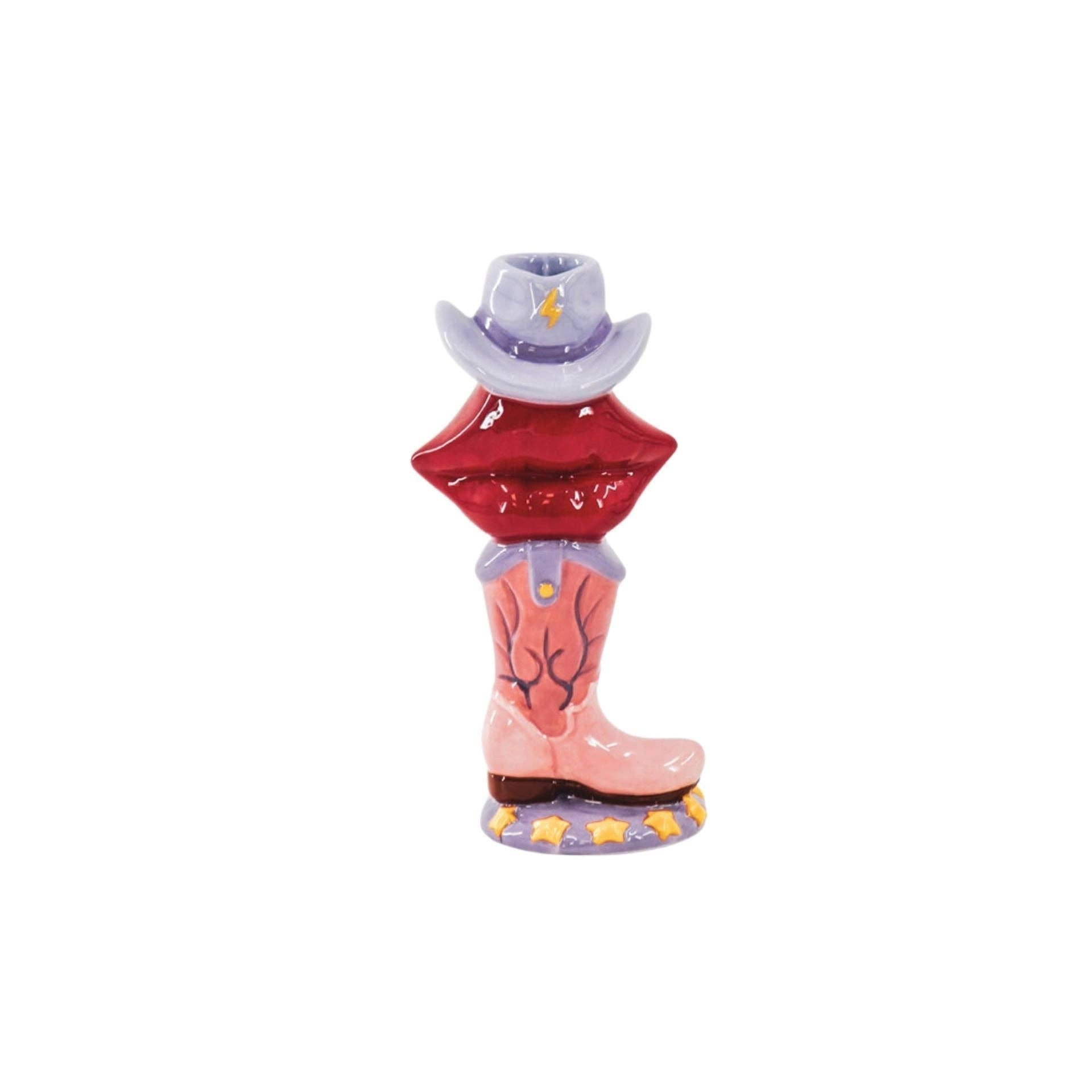 Kerzenständer – Stiefel/Lippe/Hut – Rosa/Rot/Lila – 10 x 8 x 20 cm