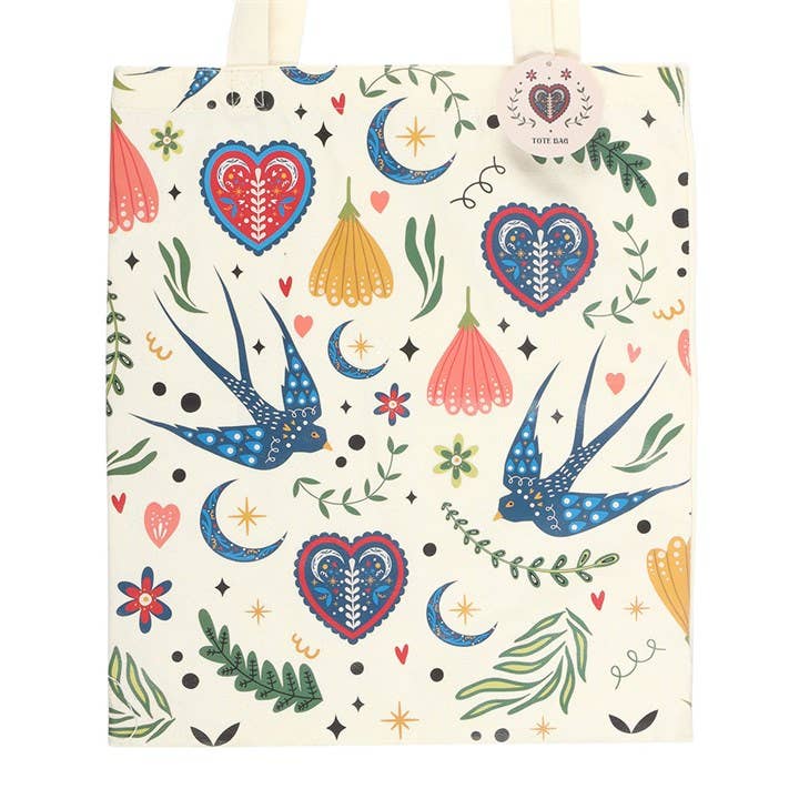 Tote bag imprimé floral folk
