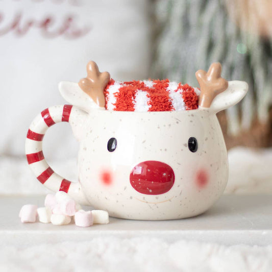 Ensemble tasse et chaussettes de Noël Rudolph Reindeer