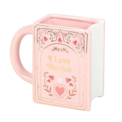 Mug en Forme de Livre "I Love Books" Rose