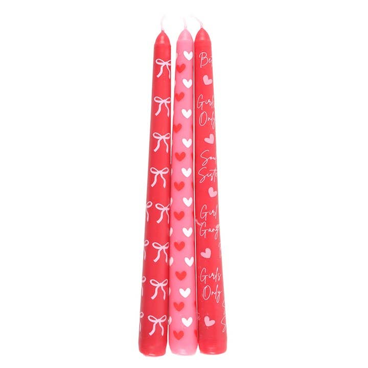 Set mit 3 Spitzkerzen mit Schleife und Herz zum Valentinstag