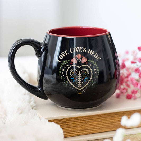 Folk Heart Mug "Love Lives Here"