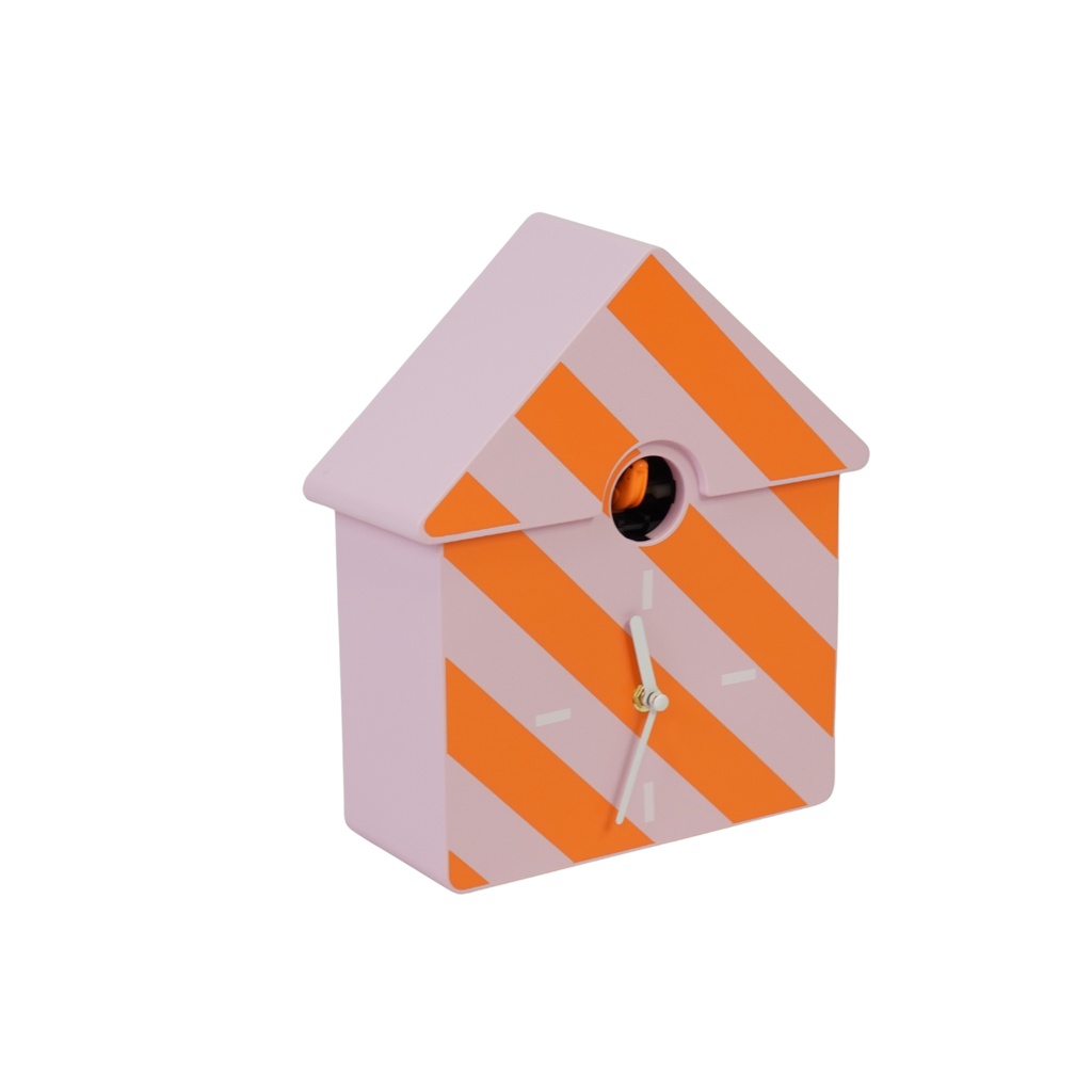Uhr – Kuckucksuhr für die Wand – Muster – Orange/Rosa – 24 x 27 x 9 cm