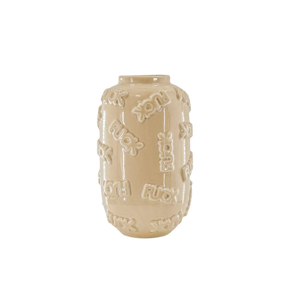 Vase - 'FUCK' - Céramique - Beige - 17x17x27cm | Designproducten en originele cadeaus