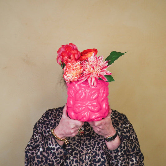 Topf – Küsse – Keramik – Neonpink – 17,5 x 17,5 x 17,5 cm