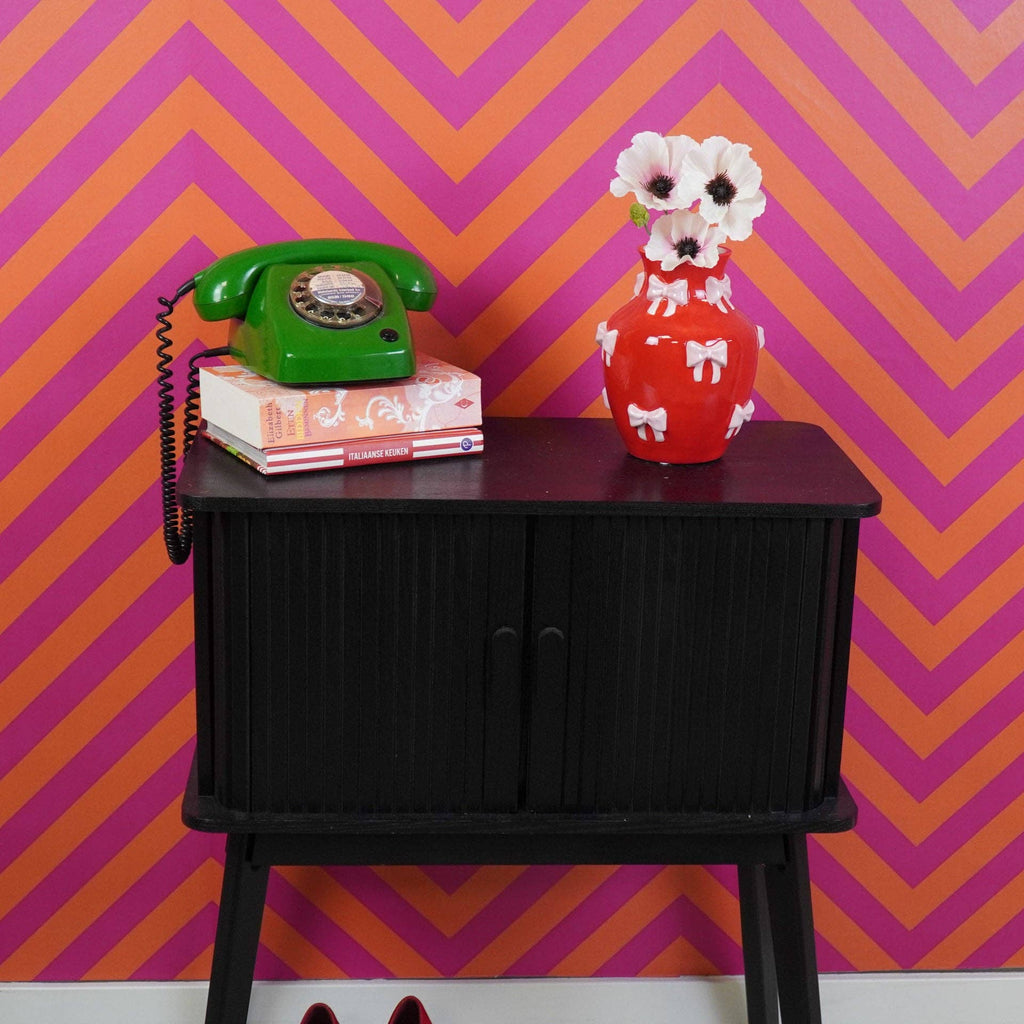 Vase - Flower Vase with Ribbons - Red/Pink - 14x14x19cm