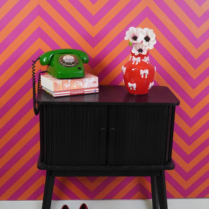 Vase - Flower Vase with Ribbons - Red/Pink - 14x14x19cm