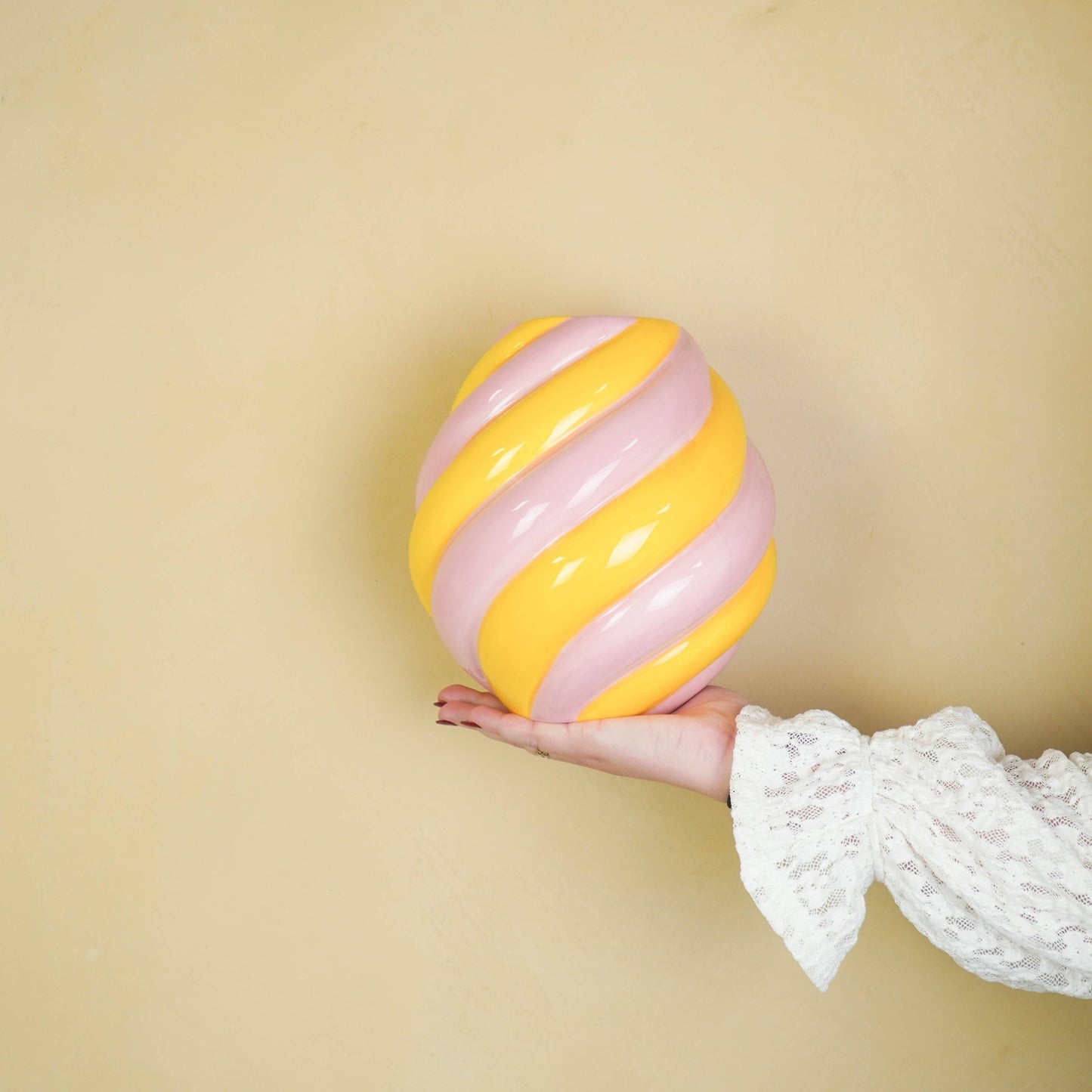 Vase à fleurs - Vase tourbillon - Céramique - Jaune/Rose clair - 20x20x21,5 cm